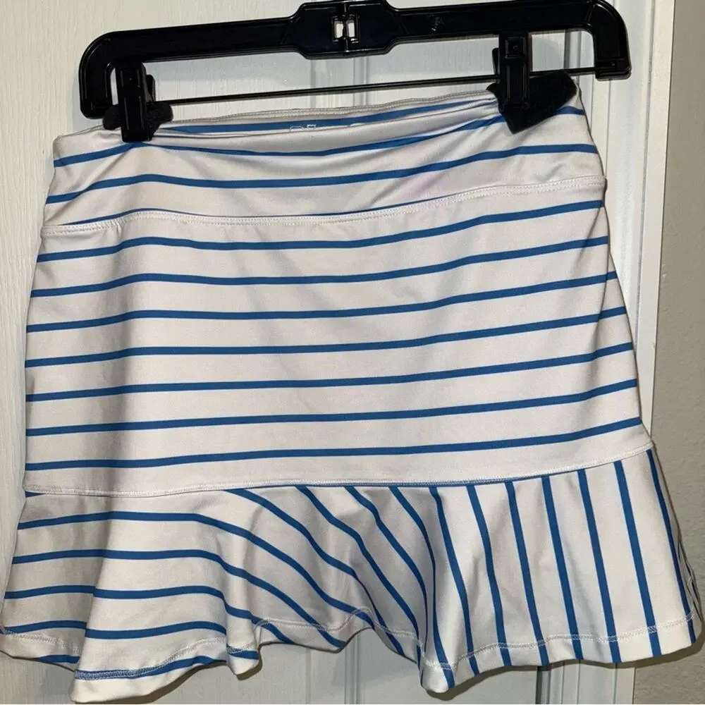 Vineyard Vines White and Blue Ruffled Trumpet Mini Skort skirt/short